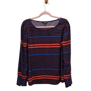 Express Striped Long Sleeve Blouse Womens‎ M Nautical Button Cuff Career Top